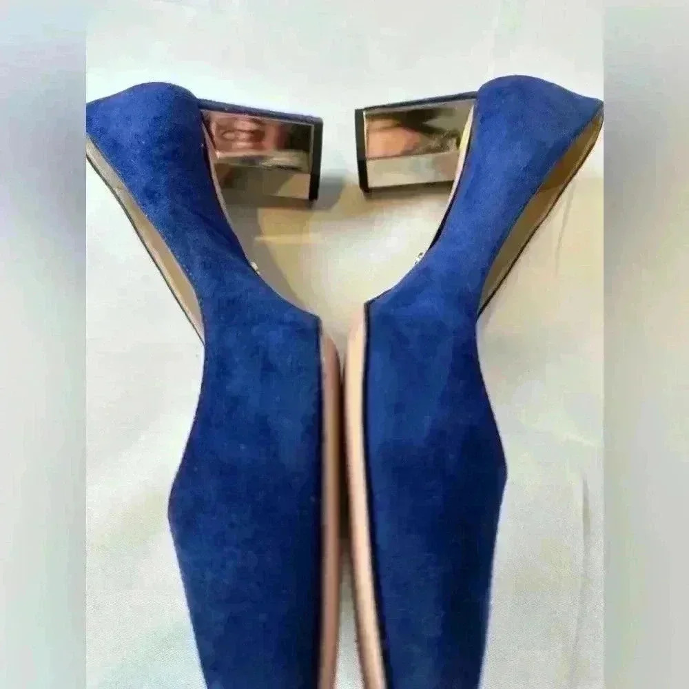 PRADA Calzature Donna Blue Suede Hexagon Heel Pumps, Size 38 - Picture 7 of 13